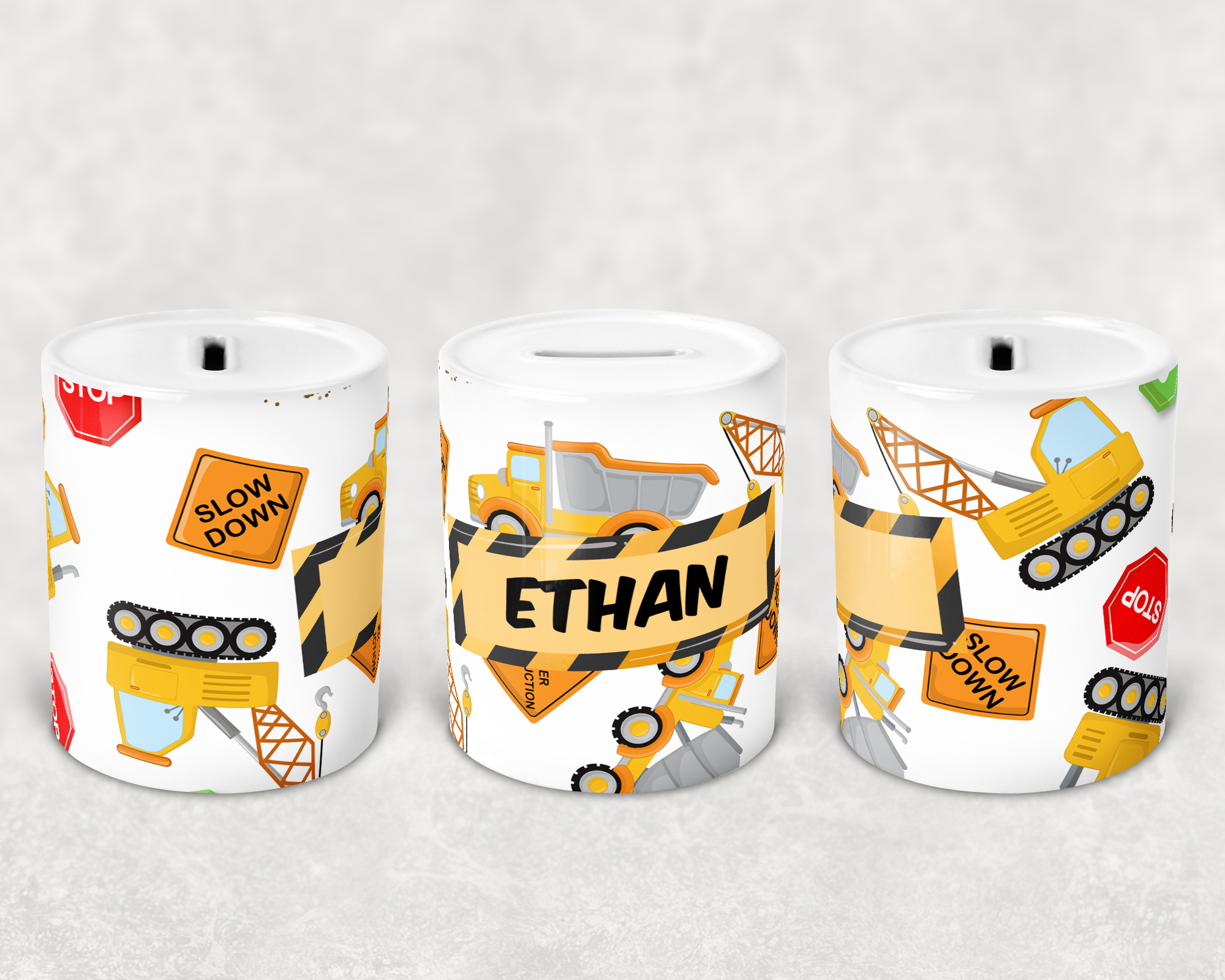 mockupethan Tirelire en céramique – Thème Travaux (Personnalisable)