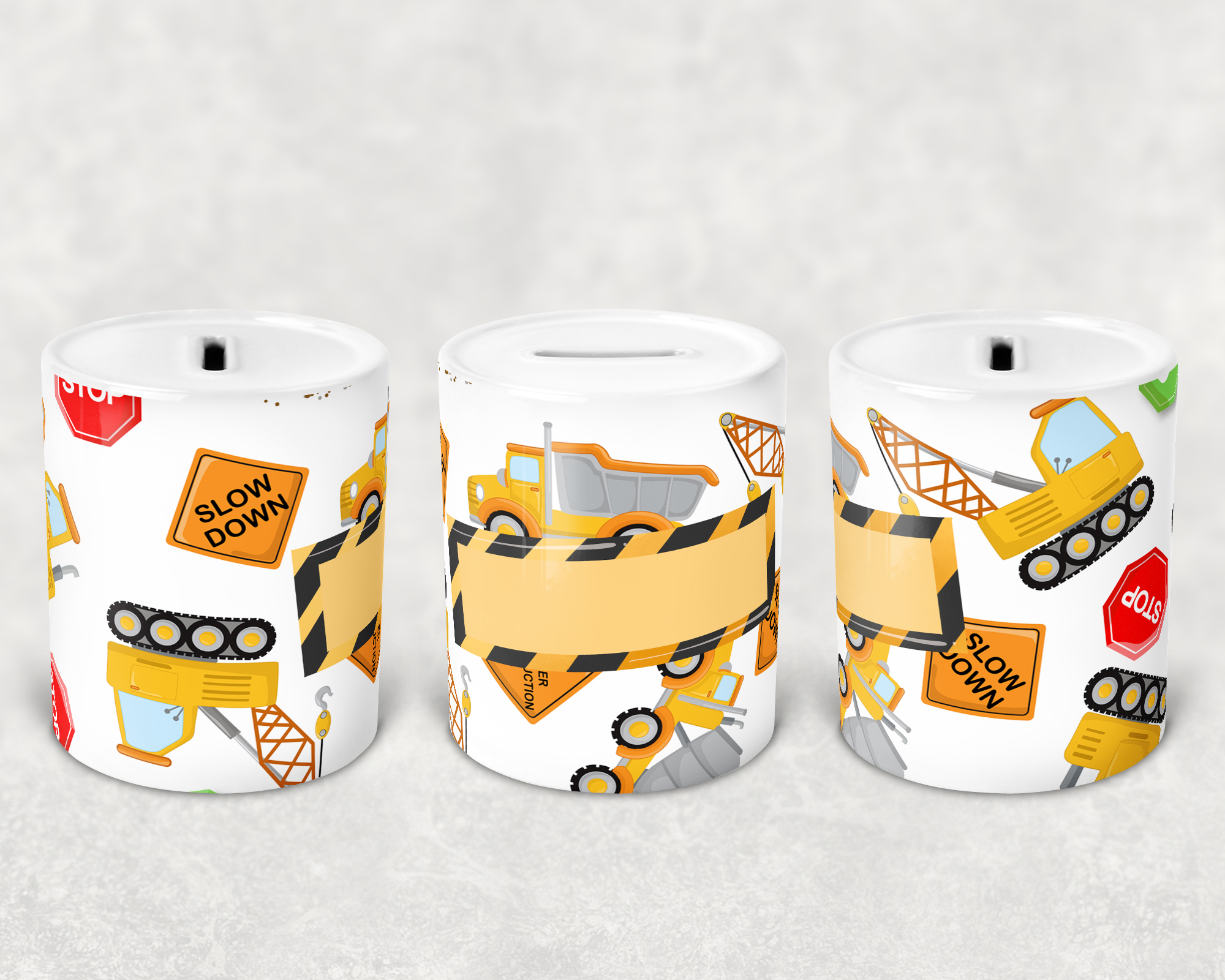 p Tirelire en céramique – Thème Travaux (Personnalisable)