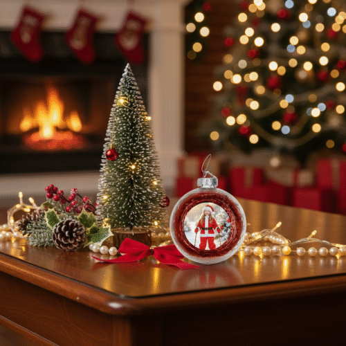 Boule Sapin de Noël transparente remplie de fils colorés - 3 couleurs disponibles